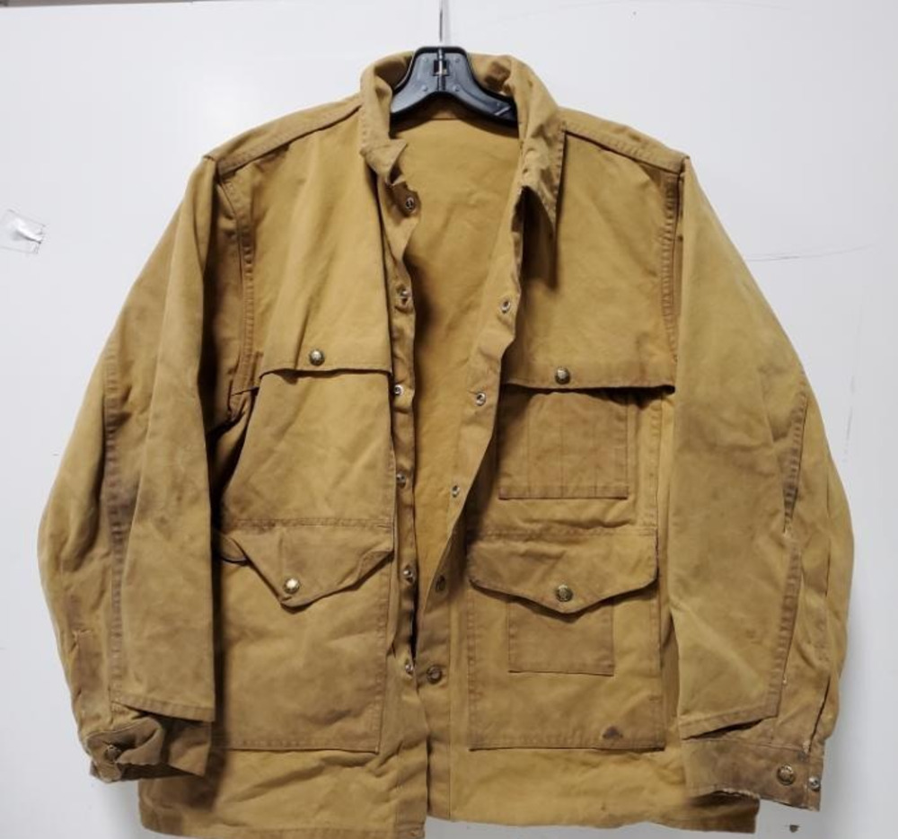 VTG 1995 Filson Tin Cloth Cruiser Jacket Style 60 Tan Waxed Canvas Mens 46 USA